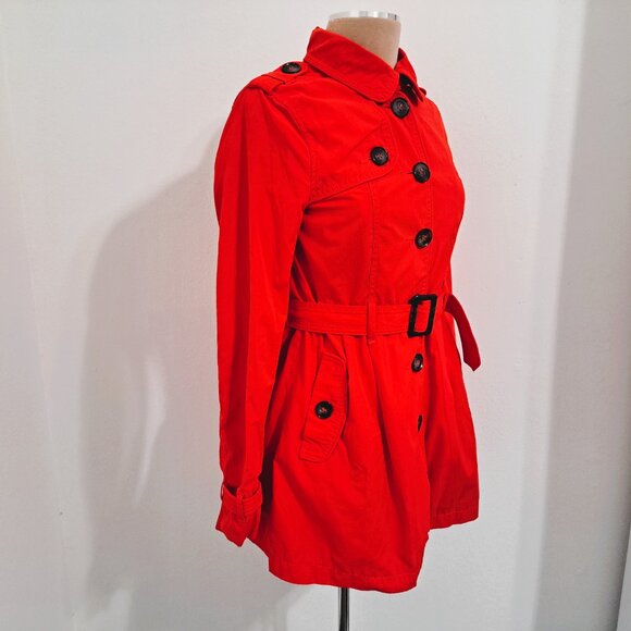 Divided Women Trench Belted Coats Bold Red/Orange Size 6 - Picture 2 of 9